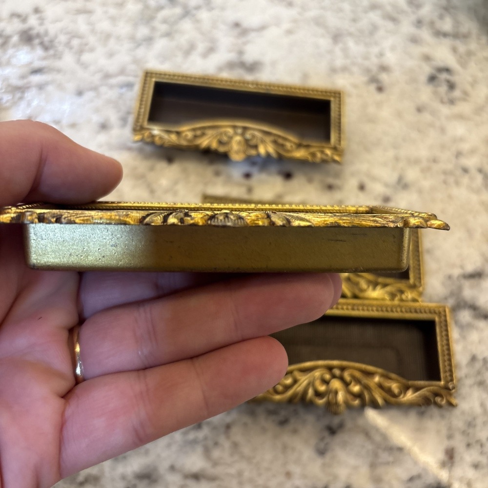 8 VTG Vcr Italy Brass Label Holder Drawer Pull French Provincial Rococo Hardware - Picture 15 of 16